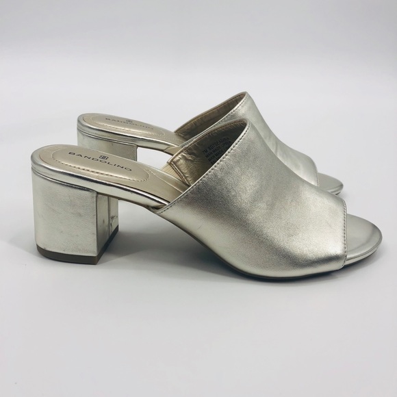 ✨Bandolino Silver Mule Heels / Sandal Slides 👡 - Picture 3 of 14